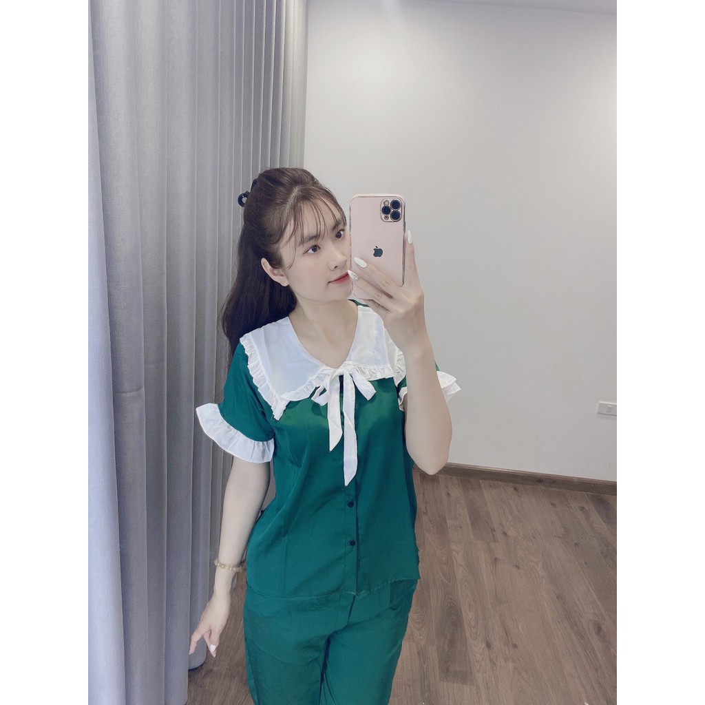 Bộ Đồ Pijama Mặc Nhà - Bộ Lụa Satin Cộc Tay Quần Dài Họa Tiết Cao Cấp [Kèm Hình ảnh Thật ] | BigBuy360 - bigbuy360.vn