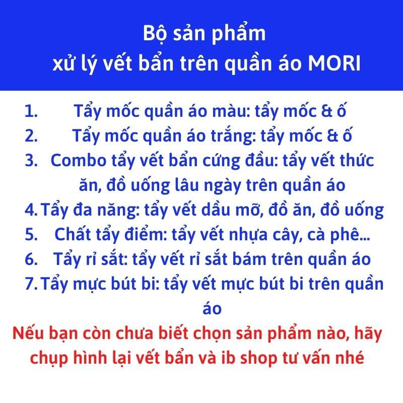 Tẩy mốc quần áo màu MORI, combo 2 set x 2 chai x 500ml, tẩy mốc, tẩy ố trên quần áo hiệu quả