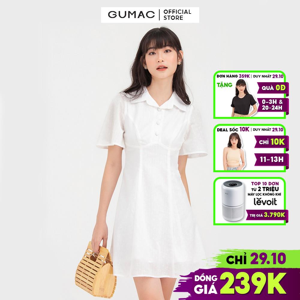 [Mã WABRGUD1 giảm 10% đơn 99K] Đầm xòe nữ màu trắng cổ bẻ GUMAC DB725 thanh lịch trẻ trung, hai lớp