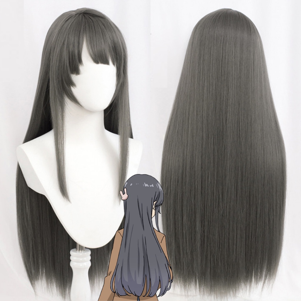 Wig tóc giả cosplay Sakurajima Mai màu xám bunny girl senpai 80cm