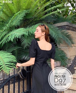 Bigsize Đầm cổ vuông phối túi D97