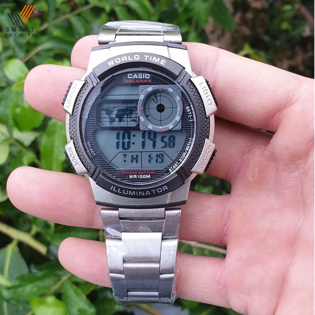HÀNG CAO CẤP -  Đồng hồ điện tử nam AE 1200, classic chống nước, dây đeo tay inox bạc, uniex thời trang  - Hàng Cao Cấp