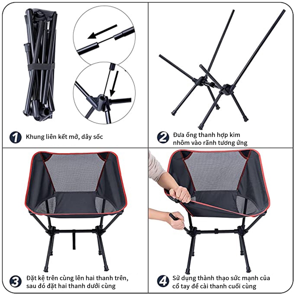 OneTwoFit ghế cắm trại，Siêu nhẹ Ghế thư giãn Câu cá Di động Gấp Ngoài trời Hợp kim nhôm Ghế xếp gọn，thể chịu 120kg