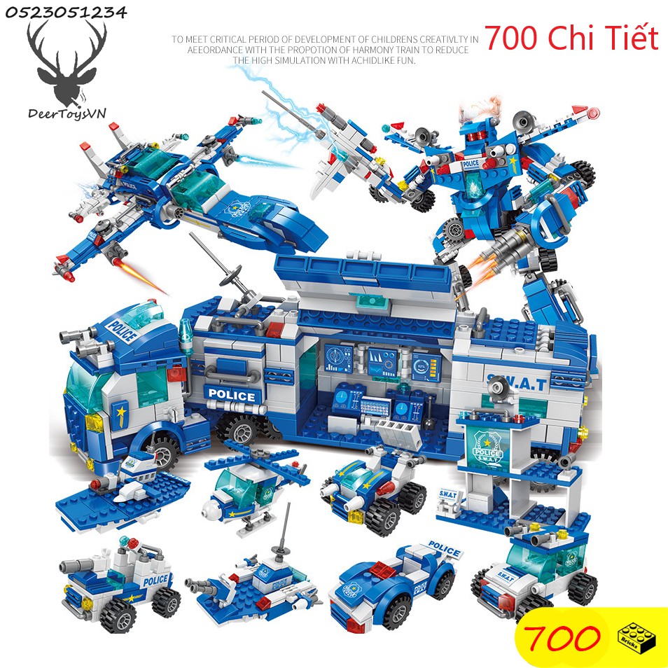 [700 CT-TÚI BÓNG] BỘ ĐỒ CHƠI XẾP HÌNH LEGO CẢNH SÁT, LEGO OTO, LEGO ROBOT, LEGO THUYỀN, LEGO TRỰC THĂNG, LEGO XE SWAT