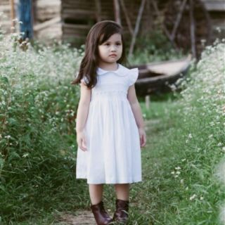 Váy smock Her corner trắng thêu hoa trắng