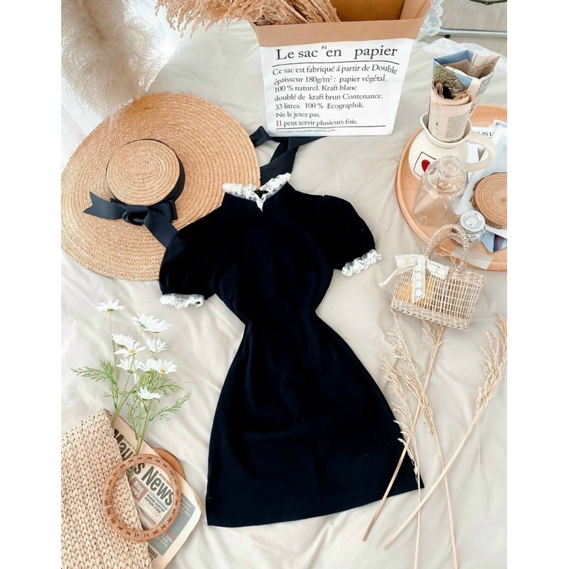 đầm nhung ống ren phối - CarotShop