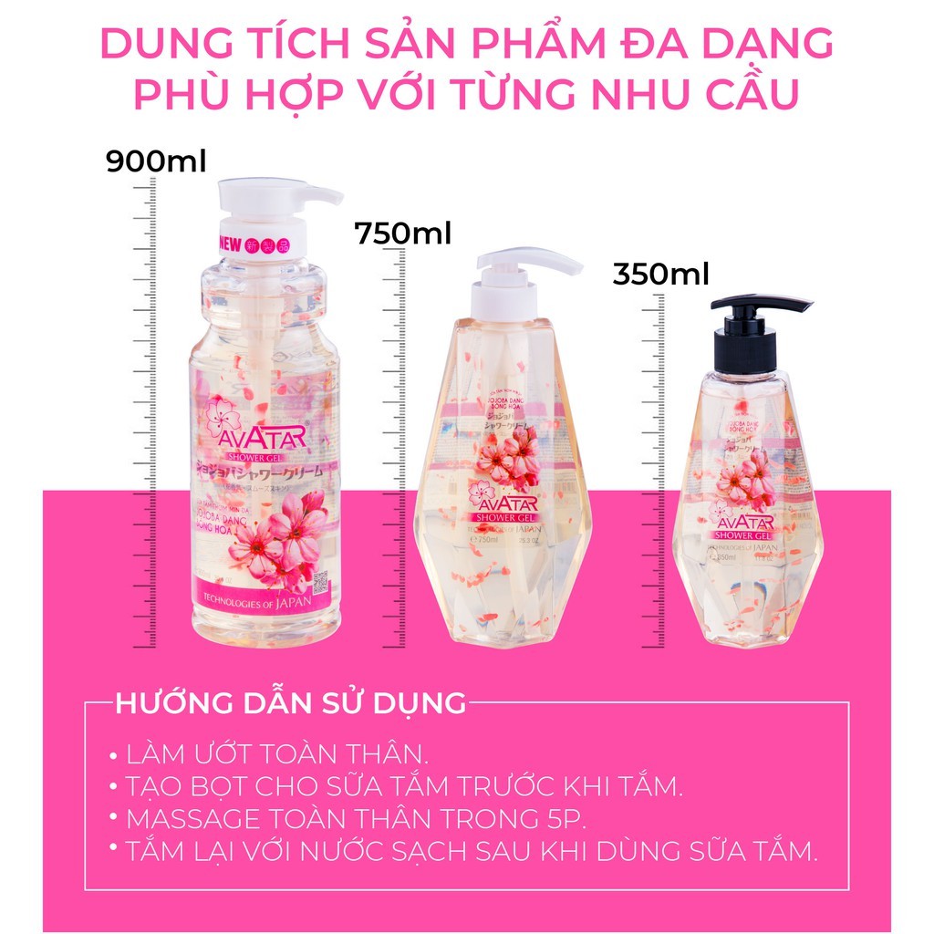 [Mã FMCGM50 - 8% đơn 250K] SỮA TẮM NHẬT CAO CẤP THƠM MỊN DA JOJOBA 900 ML BÔNG HOA AVATAR SHOWER GEL | BigBuy360 - bigbuy360.vn