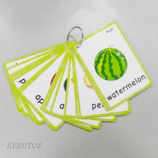 21Pcs Kids Fruits Theme Flash Cards Portable Size With Keyring Organizer