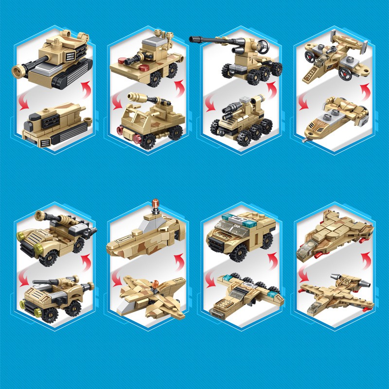 Panlos 620004 - Đồ chơi lắp ráp Robot biến hình 8 trong 1 - Xếp hình Robot xe rocket siêu ngầu