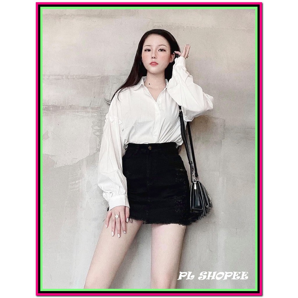 chân váy jean rách cực đẹp 2 màu đen trắng , chất jean mềm cv-7