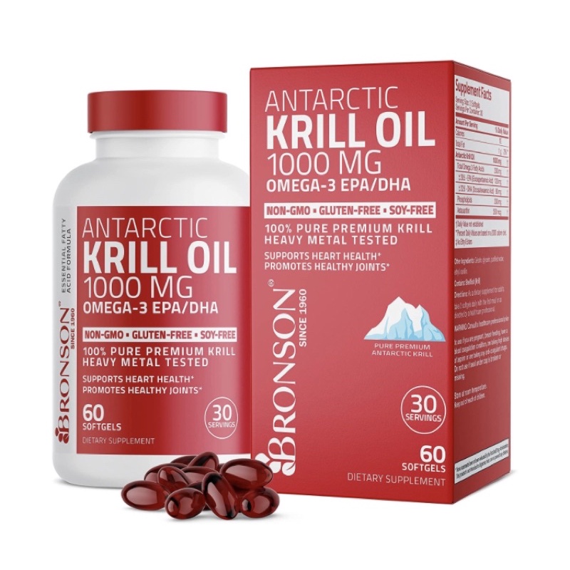 Dầu nhuyễn thể organic Bronson Antarctic Krill Oil 2000 mg 60v/120 viên USA