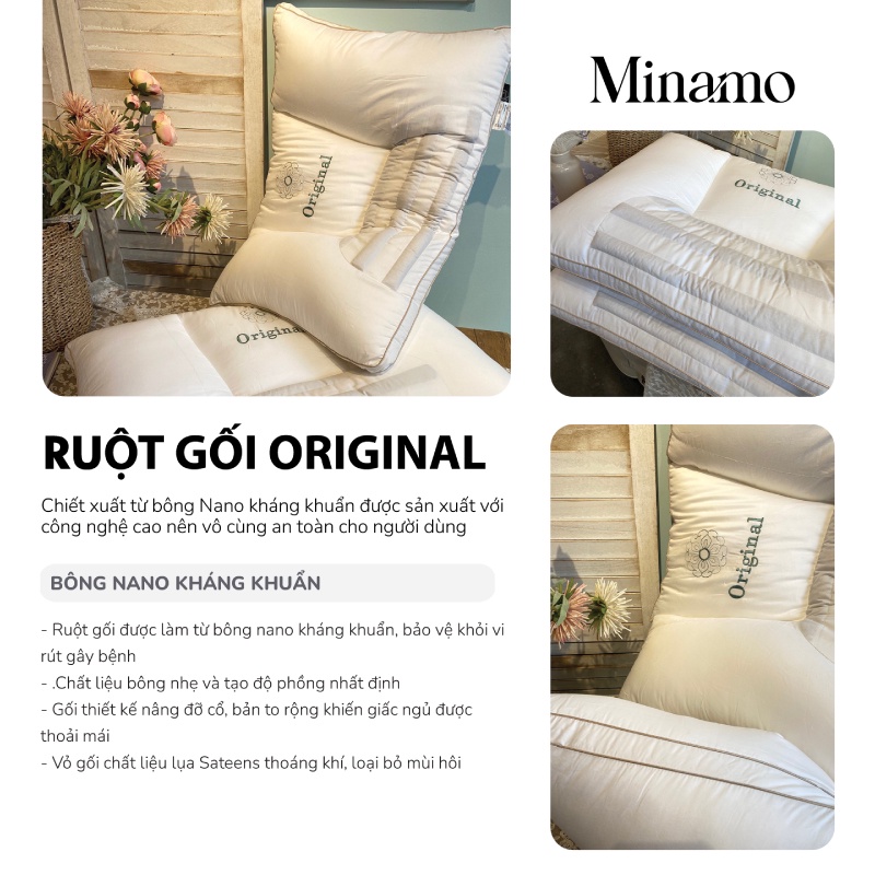 Ruột Gối Nằm Original Minamo C08 Cao Cấp, Siêu Mềm Mại, Êm Ái, Kháng Khuẩn - Bảo Hành Chính Hãng Minamo