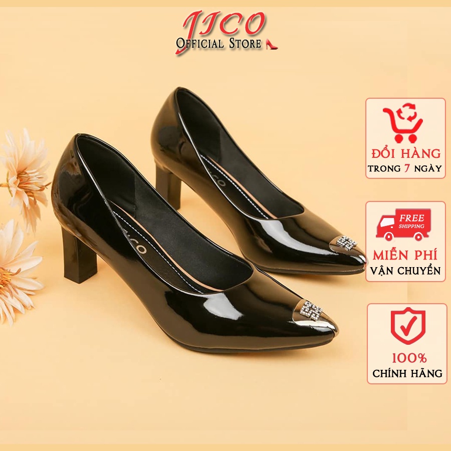 GIÀY CAO GÓT MŨI THẬP JICO MÀU ĐEN CAO 5 PHÂN -
