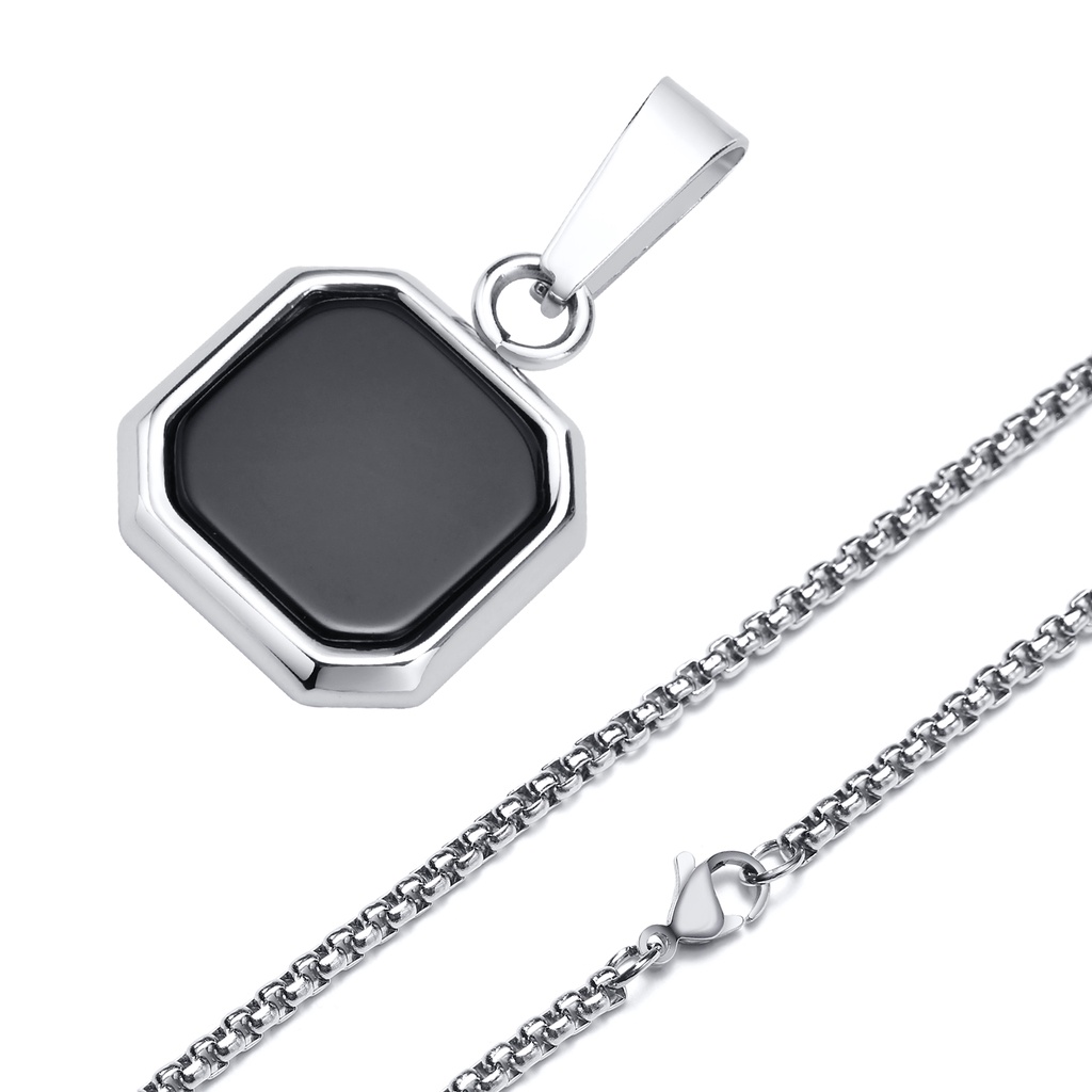 Vnox Vòng cổ Mặt Đá Đen Hình Vuông Đơn Giản Cho Nam