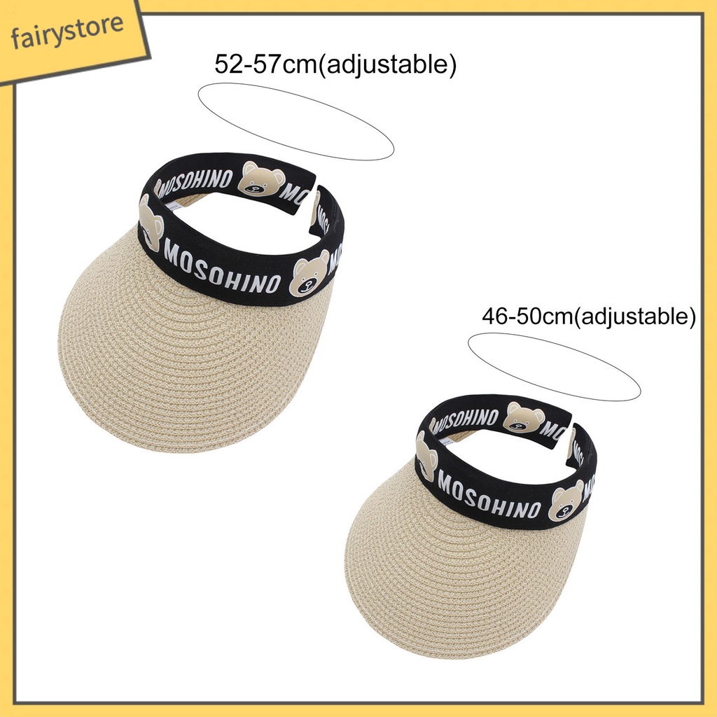 Mũ Cói Vành Rộng Hở Đầu Chống Tia Uv Họa Tiết Gấu Dễ Thương Thời Trang Mùa Hè Cho Người Lớn Và Trẻ Em