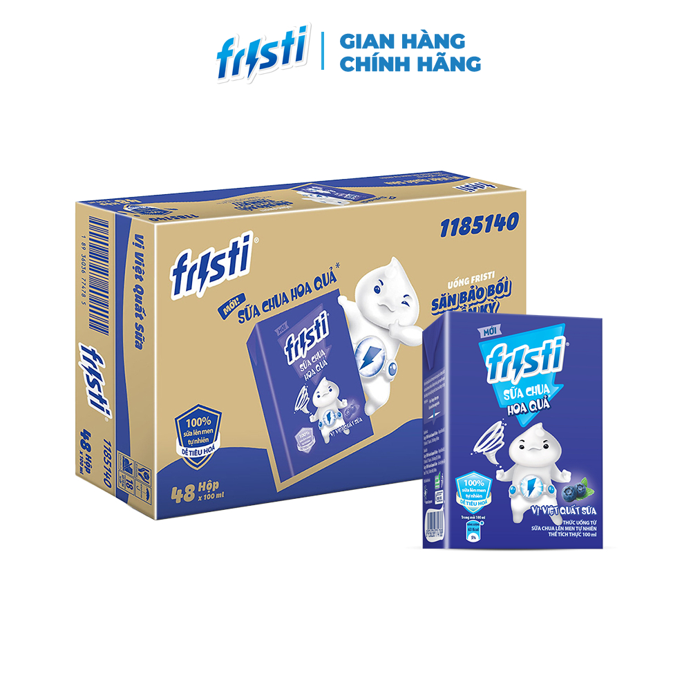 Thùng 48 Hộp Thức Uống Từ Sữa Chua Lên Men Tự Nhiên Fristi Vị Việt Quất Sữa (48x100ml)