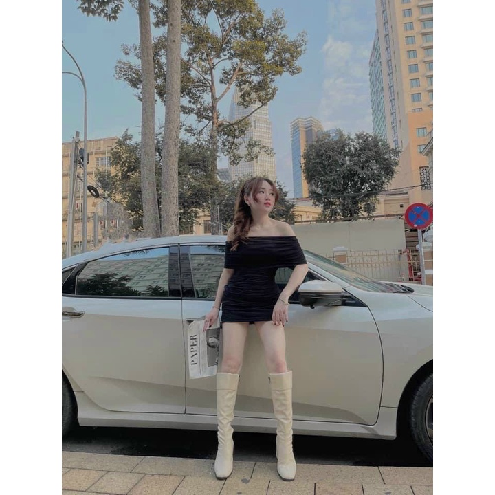 ĐẦM CÚP NGỰC BẸT VAI NHÚN BODY TÔN DÁNG SANG CHẢNH [kèm ảnh thật], ĐẦM BODY  BẸT VAI - CÚP NGỰC- GỢI CẢM