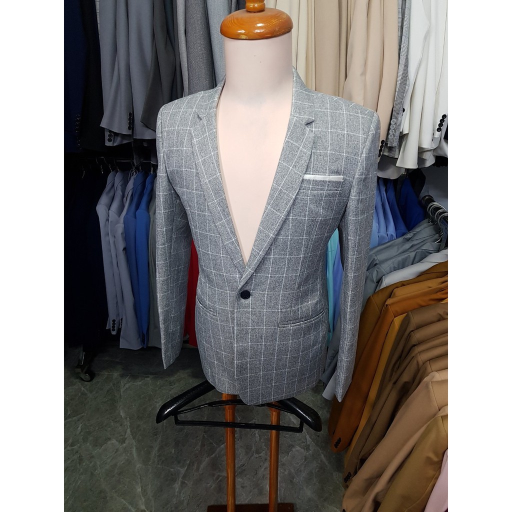 Áo vest nam ôm body tông xám sọc ca rô phong cách
