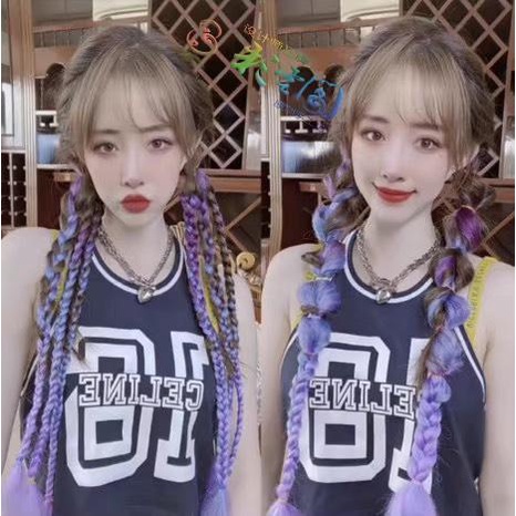Tóc giả tết dài phối màu nổi bật teengirl phong cách Hàn Quốc Qiqishop