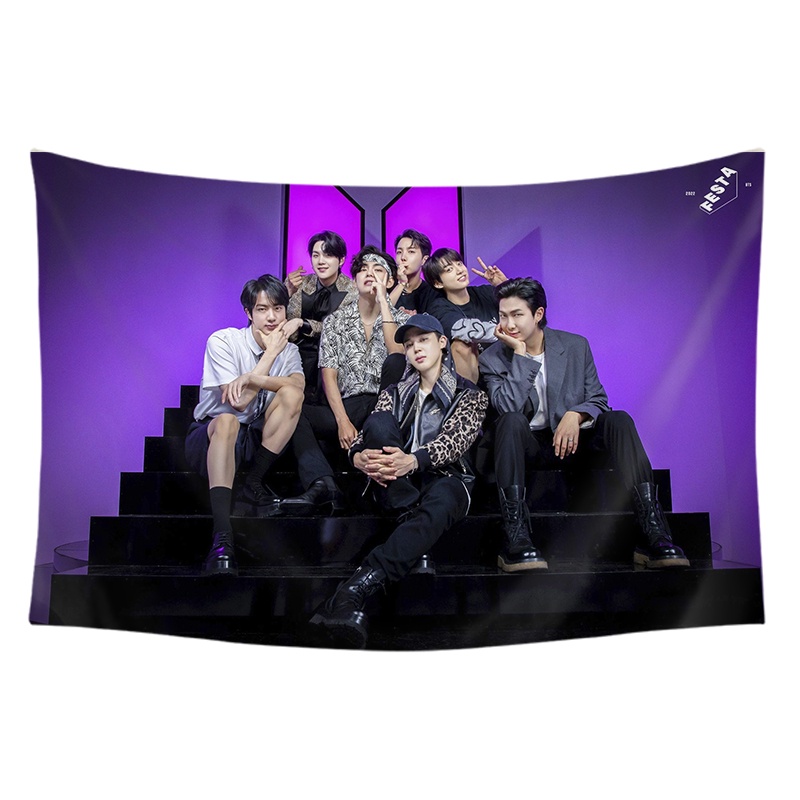 Thảm Treo Tường Trang Trí In Hình BTS Festa Kèm Kẹp Giữ Dành Cho Kỷ Niệm 9 Năm