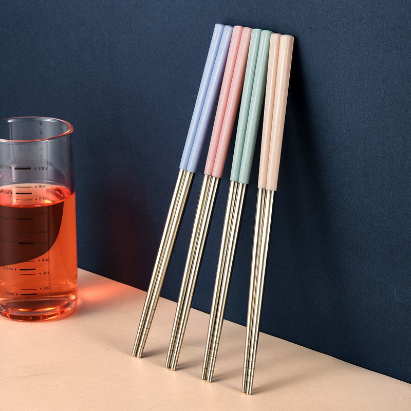 23cm Set 4 đôi đũa inox màu sắc xinh xắn