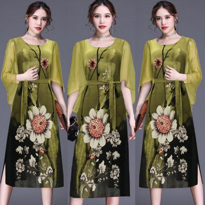 Đầm Suông Hoa Lá Cột Eo ANN2135 | BigBuy360 - bigbuy360.vn