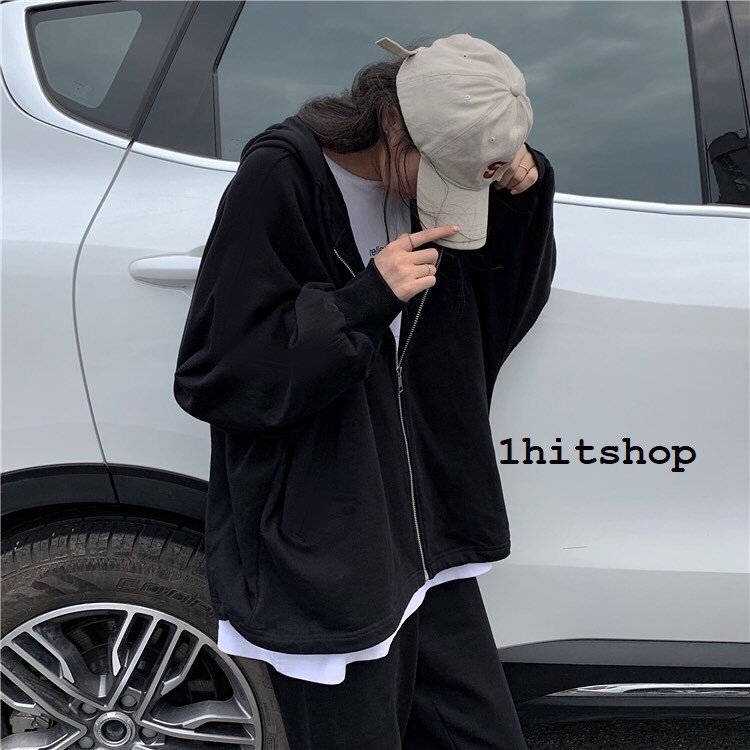 Áo Khoác ZIP TRƠN ĐEN Nam Nữ Unisex