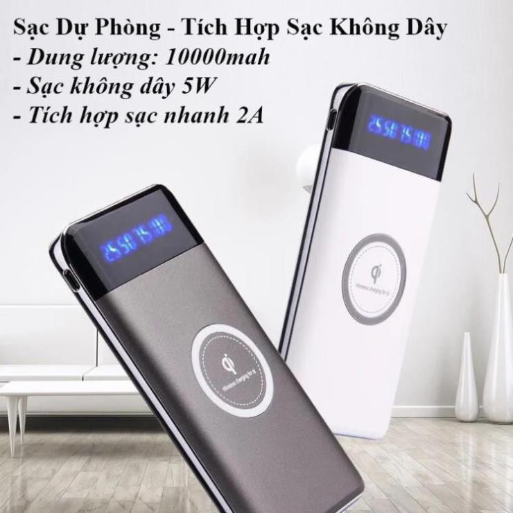 Sạc Dự Phòng Không Dây 10000mah - Sạc dự phòng tích hợp sạc không dây -  QT