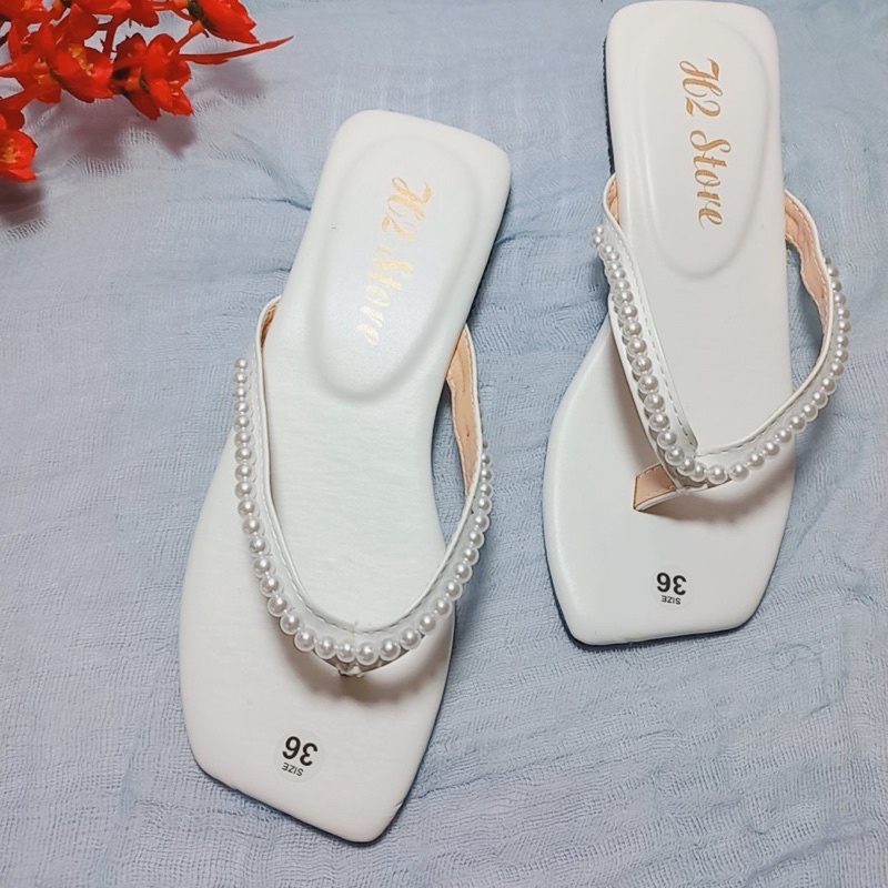 Dép Kẹp Đế Bệt Đính Ngọc Trai Nhân Tạo Xinh Xắn đi Biển Cực Xinh YUME STORE 68