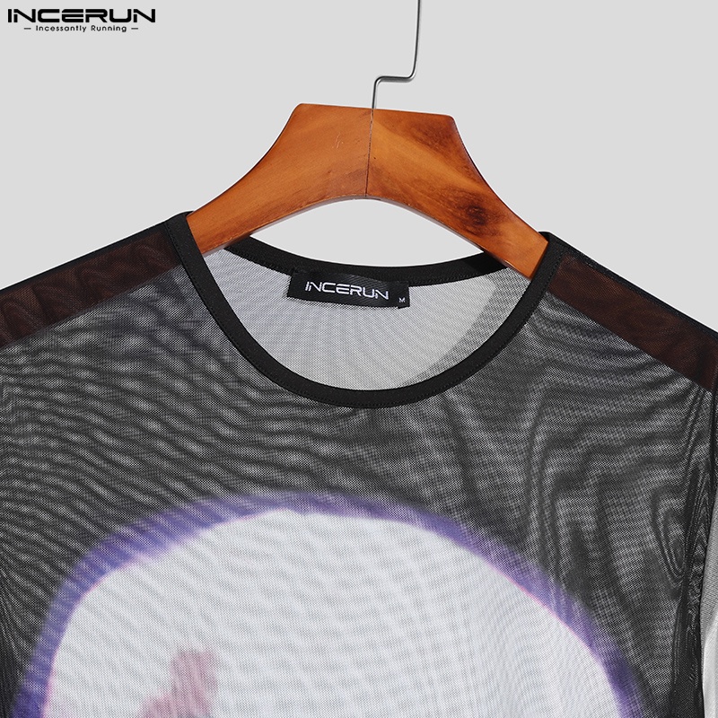 Áo thun INCERUN tay dài xuyên thấu thời trang cho nam