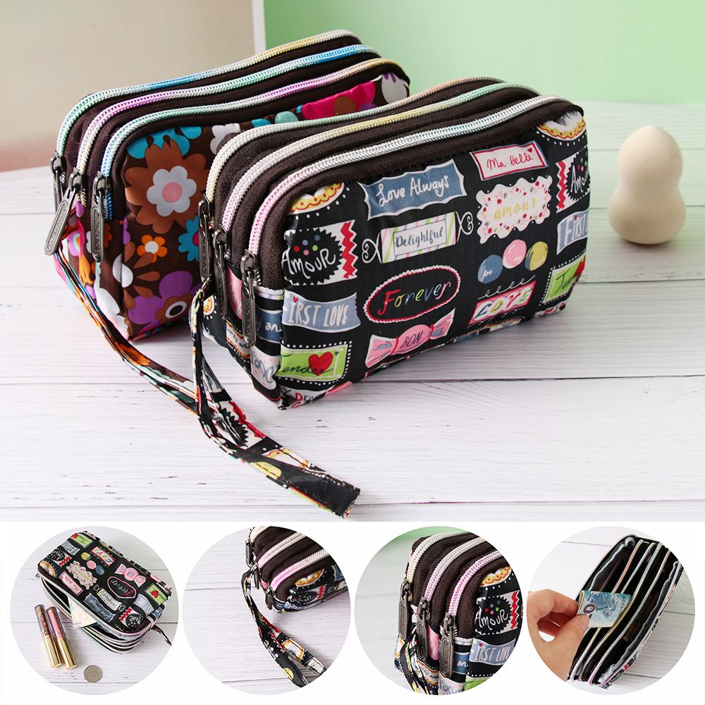 Túi tích hợp ví cầm tay mini dùng đựng tiền xu/điện thoại vải canvas chống thấm nước in họa tiết hoa màu cầu vồng cho nữ