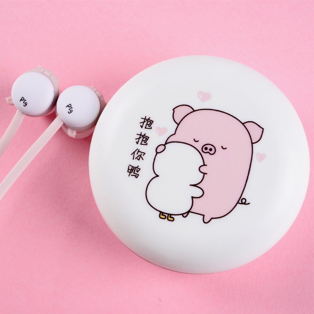 Tai nghe Bella 925 hình heo ngộ nghĩnh có mic đàm thoại và hộp đựng chống rối