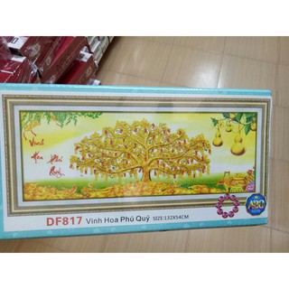 tranh đính đá cây tiền vinh hoa pú quý kt 132x54cm
