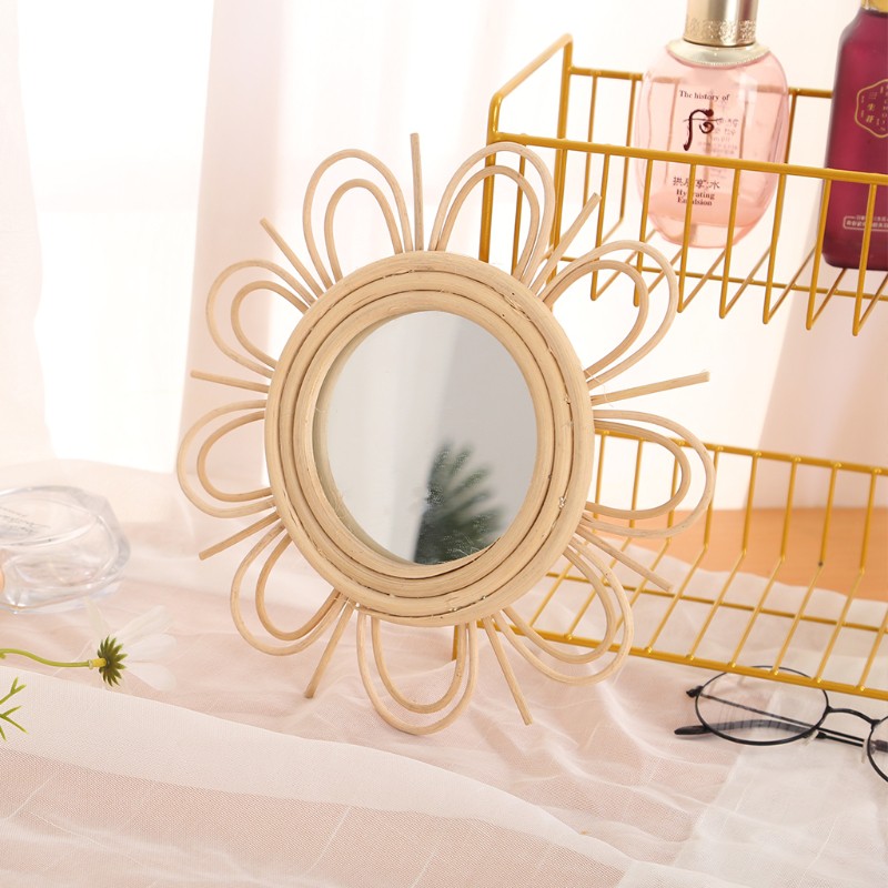 HO Woven Rattan Dressing Mirror Innovative Art Decoration Makeup Mirrors Bathroom