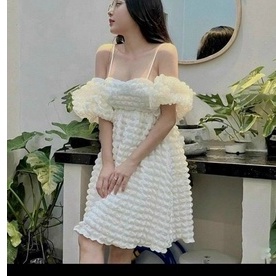 Đầm 2 dây tay phồng vải xốp xinh xắn