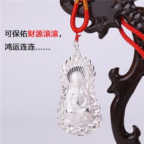 ◇✆999 sterling bạc Mặt dây chuyền Phật Bà Quan Âm của nam giới thần hộ mệnh chân tượng bồ tát cho bạn trai đồ trang