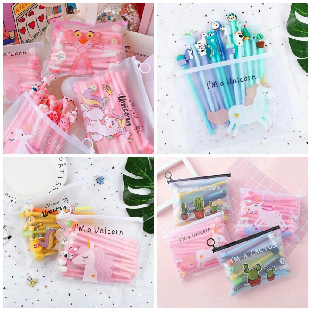 Set 20 bút bi nước siêu cute kèm túi