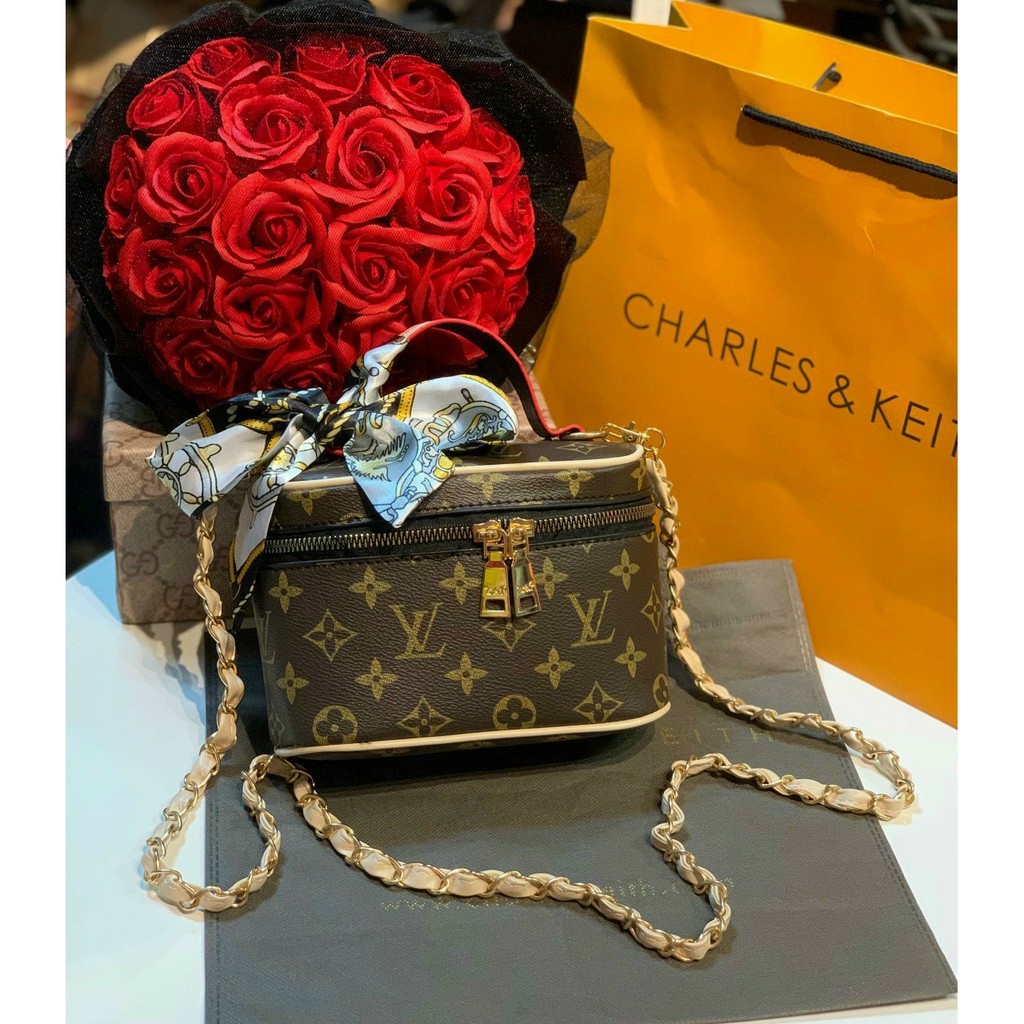 Túi hộp đeo chéo cuốn khăn, Túi buộc nơ thời trang nữ 2021