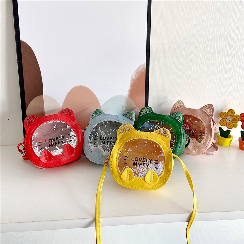 Túi Đeo Chéo Hình Mèo Hoạt Hình Dễ Thương Cho Bé Gái