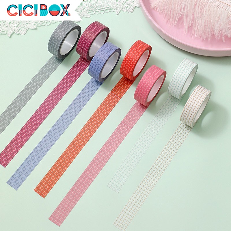 Cuộn băng giấy washi trang trí đa năng 10m, Cuộn băng keo Washi Tape Caro nhiều màu sắc CICIBOX