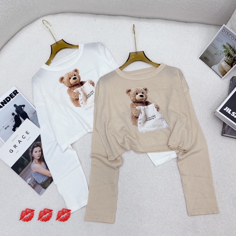 Áo len giấy hình chú gấu dài tay, chiếc áo gây bão mạng hot hit