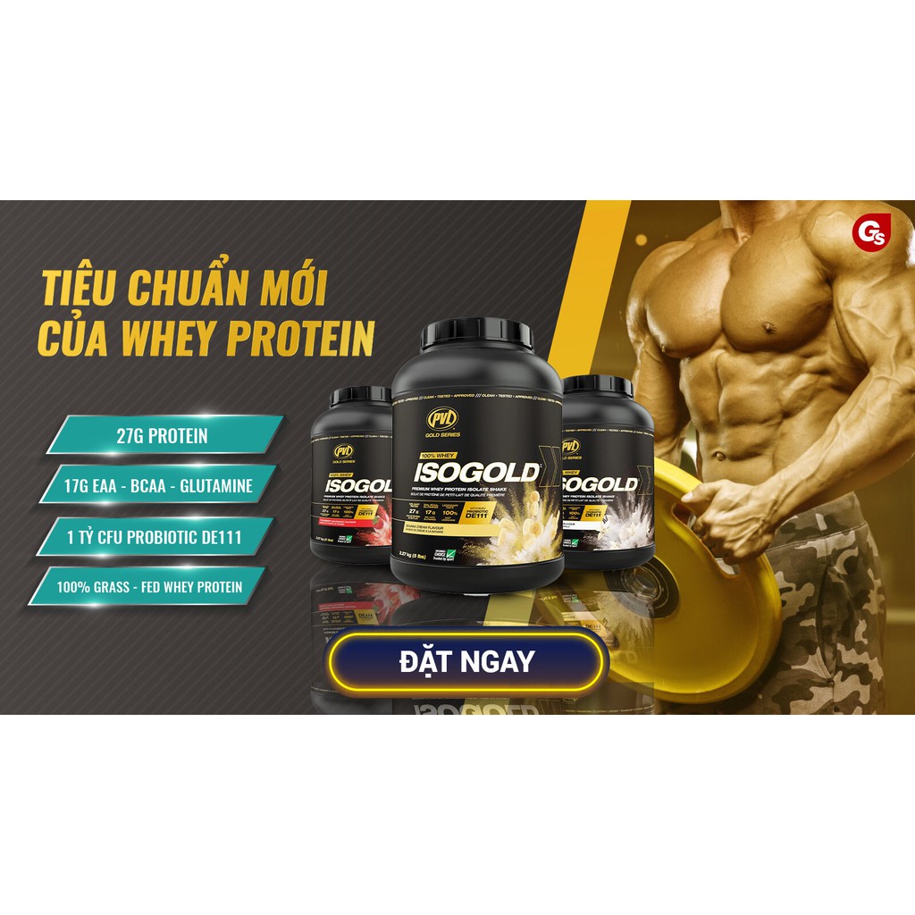 Sữa tăng cơ PVL ISO Gold Premium Isolate 100% Whey Protein Powder with Probiotic, 5Lbs  nhập khẩu Canada