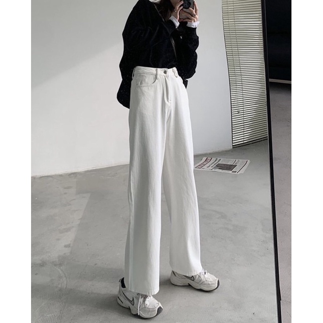QUẦN JEAN TRẮNG ỐNG RỘNG CẠP CAO - SWAGGI -  HÌNH CHỤP THẬT