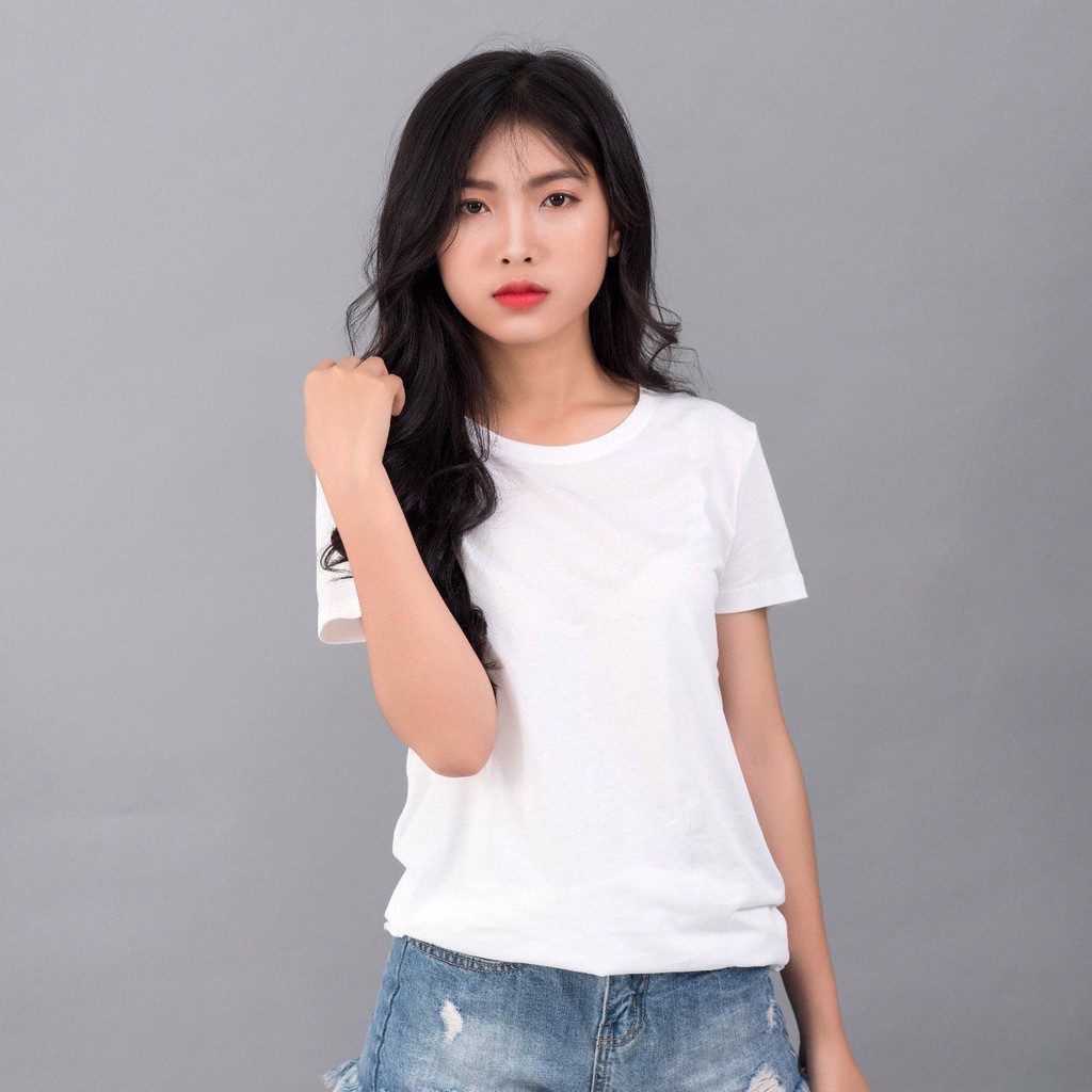 Áo Thun Trơn Áo Phông Cotton Unisex Nam Nữ Vải Dầy Mịn Đẹp Không Xù Lông màu trắng