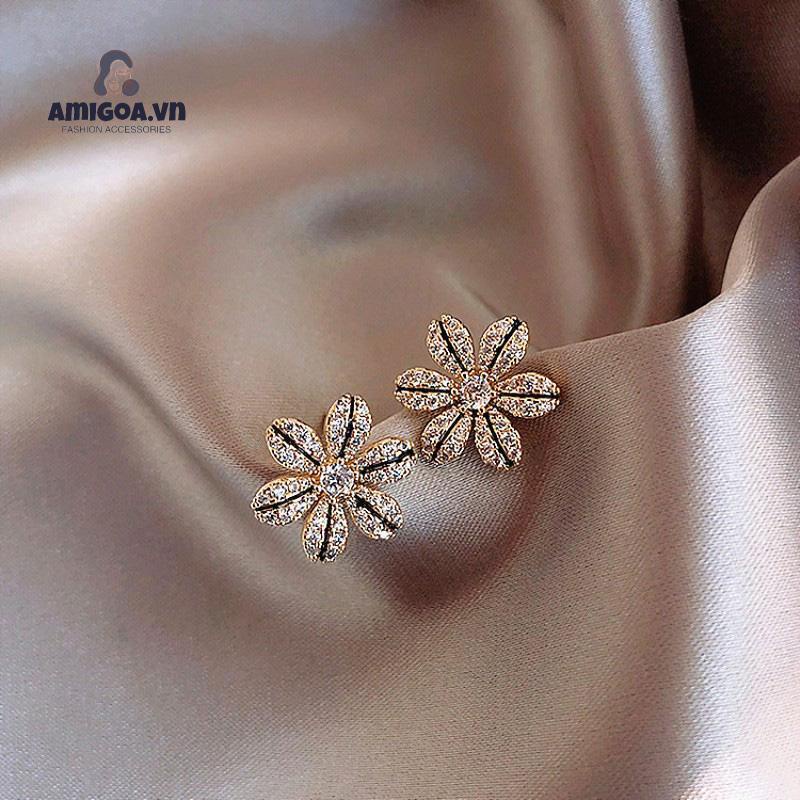 ✨✨Bông Tai Hình Cánh Hoa Đính Kim Cương Giả Vẽ Dầu Thời Trang