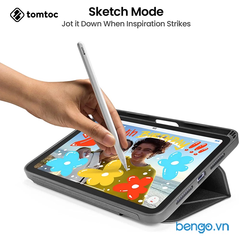 Bao Da iPad Mini 6 8.3" Tomtoc  Vertical Case Có Ngăn Đựng Bút Dựng Đa Góc