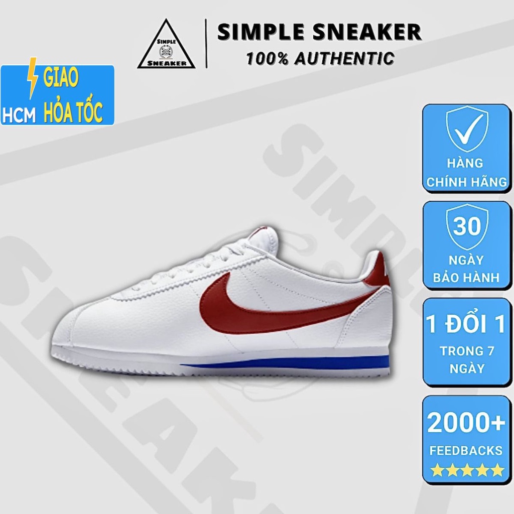 Giày Nike Cortez Auth 💙FREESHIP💙 Giày Thể Thao Nike Chính Hãng - Cortez OG White Red - Simple Sneaker