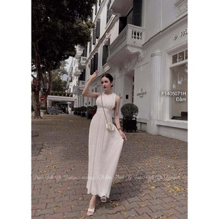 Đầm maxi dập ly cổ tròn sát nách!