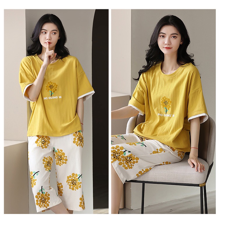 XK8015 Bộ mặc nhà nữ hè quần lửng hàng nhập