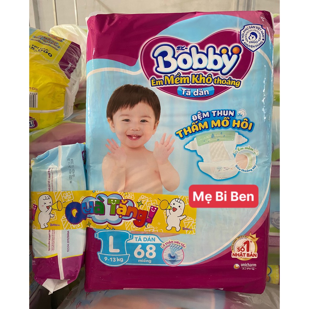 [TẶNG KÈM] Tã Dán Bobby Siêu Thấm Khô Thoáng Size L68 miếng cho bé 9-13kg